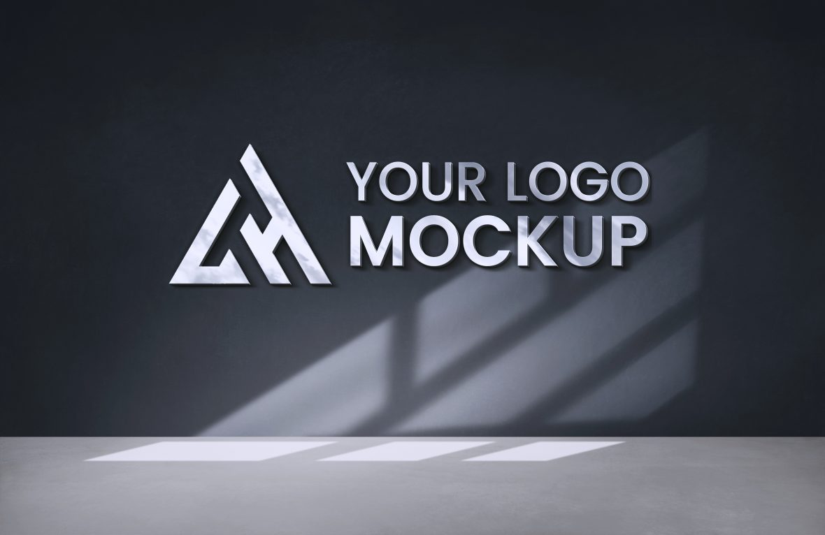 3d Metal Logo Mockup With Black Window Background