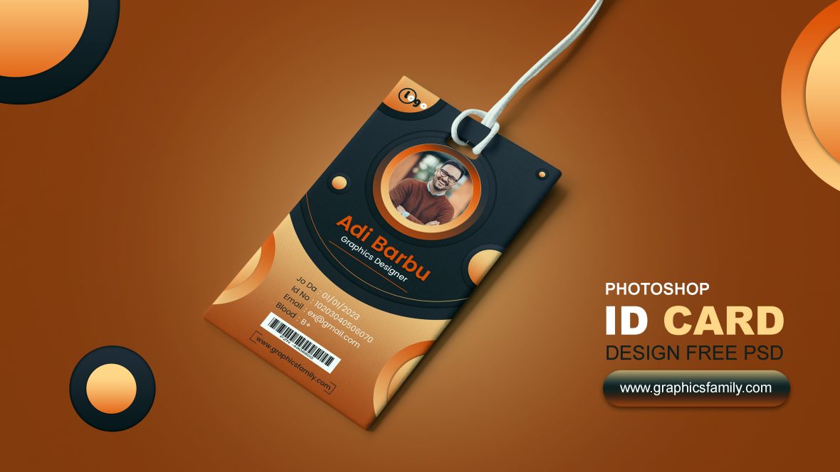 Black and Orange ID Card Design Template Free PSD