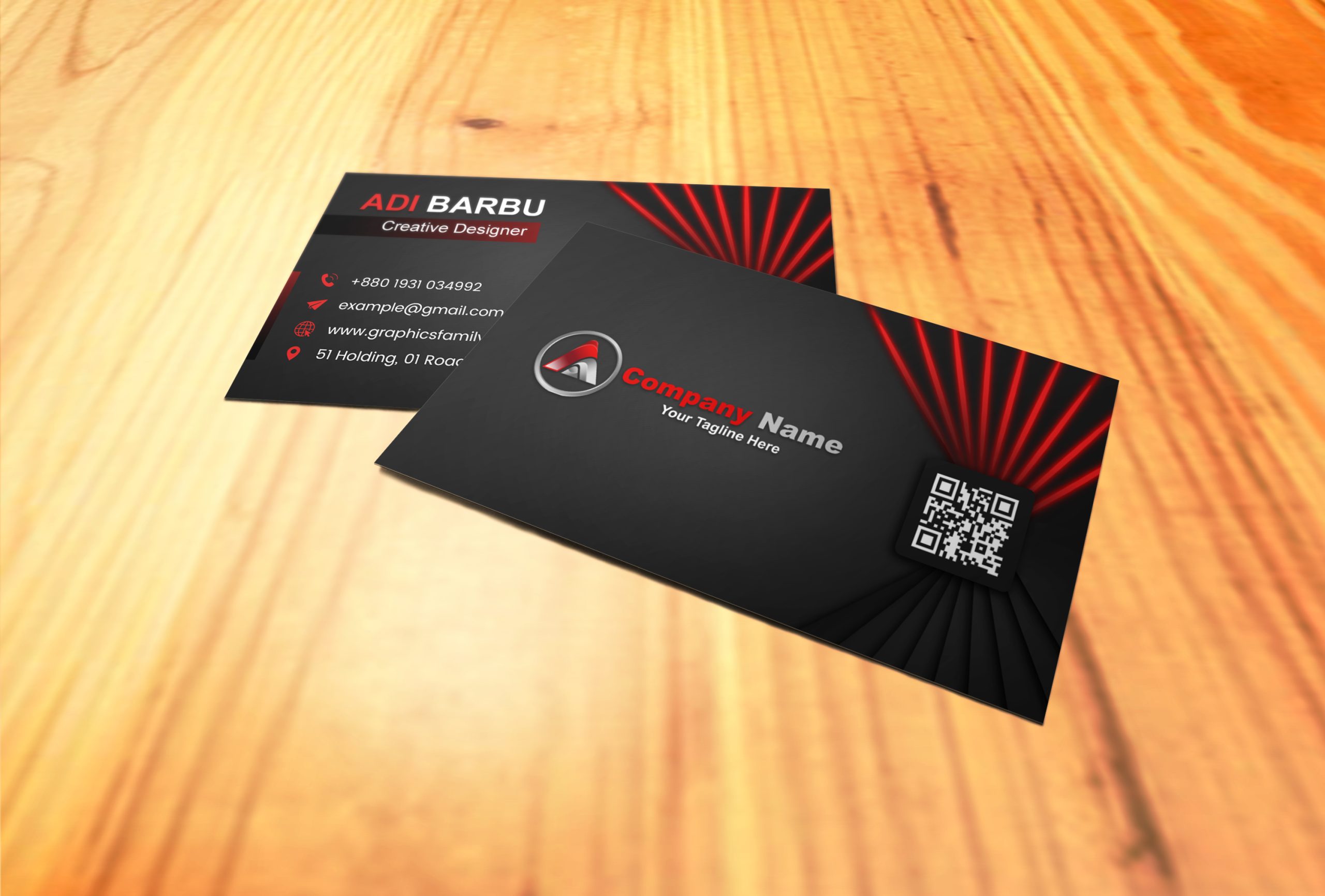Free Download Professional Business Card Design with Black and Red Colors