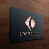 Metal Engraved 3D Logo Mockup on Wood Wall