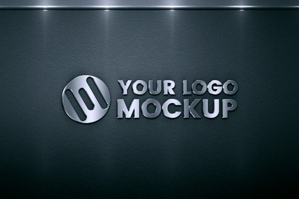 Metal Sign Logo Mockup on Black Wall – GraphicsFamily