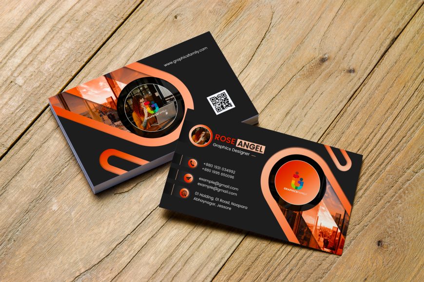 Modern Business Card Design with Black Background GraphicsFamily