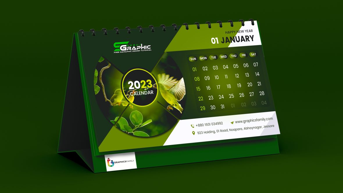 Modern Green Desk Calendar Design 2023