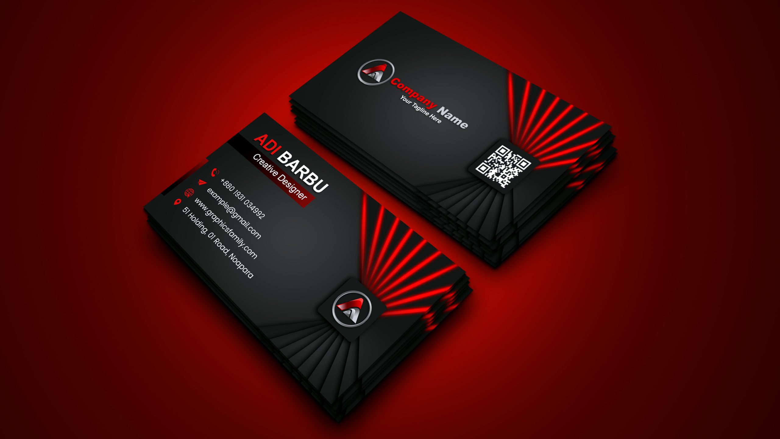 Digital Agency Red & Black Business Card Template Design