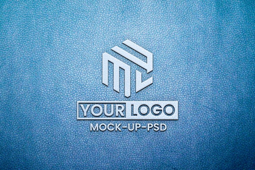 White Logo Mockup on Blue Leather