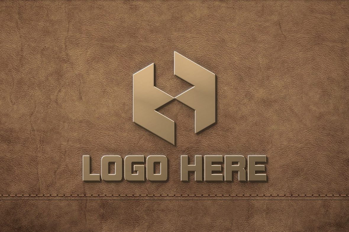 Golden logo mockup on leather background