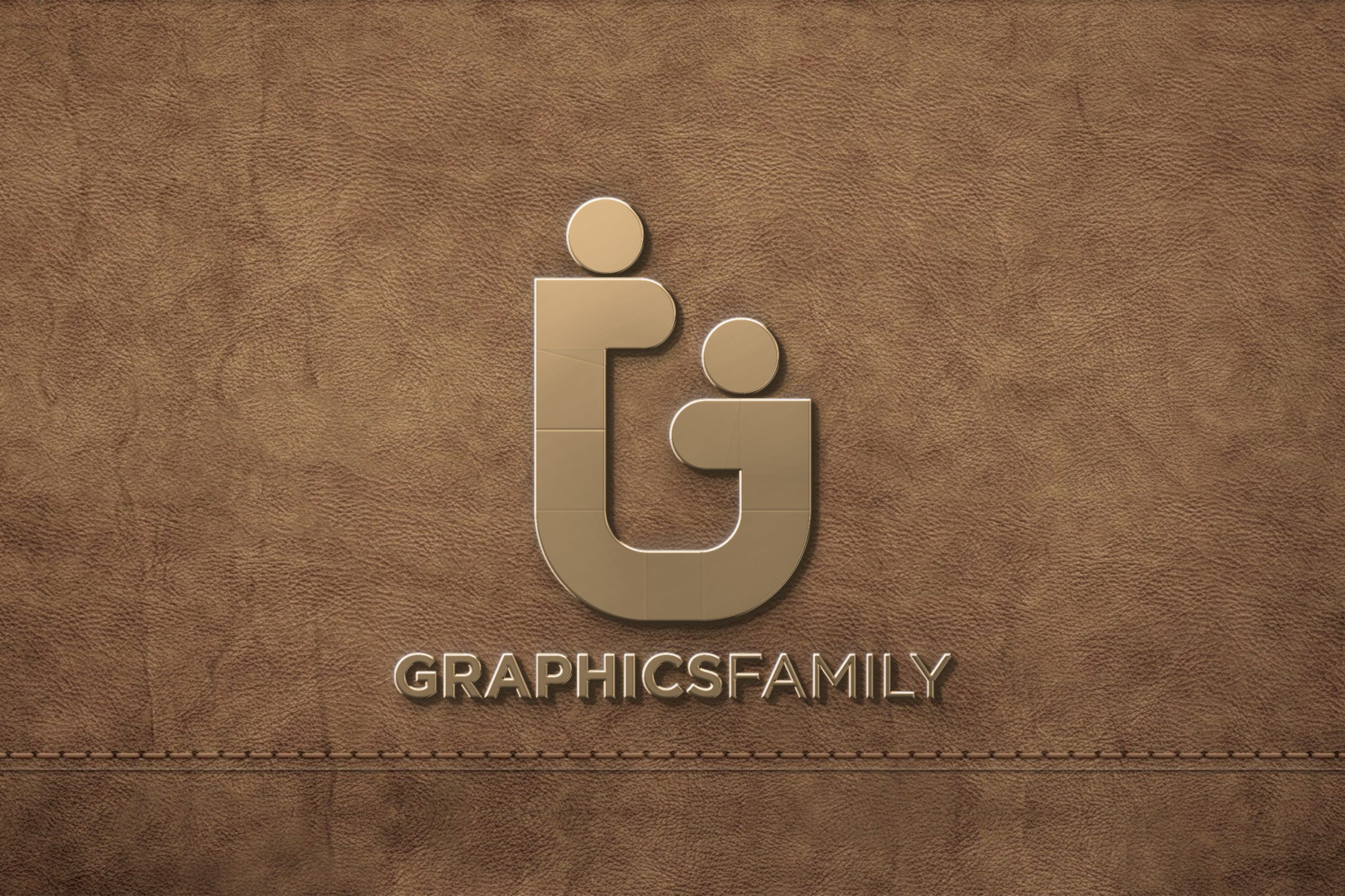 Golden logo mockup on leather background download