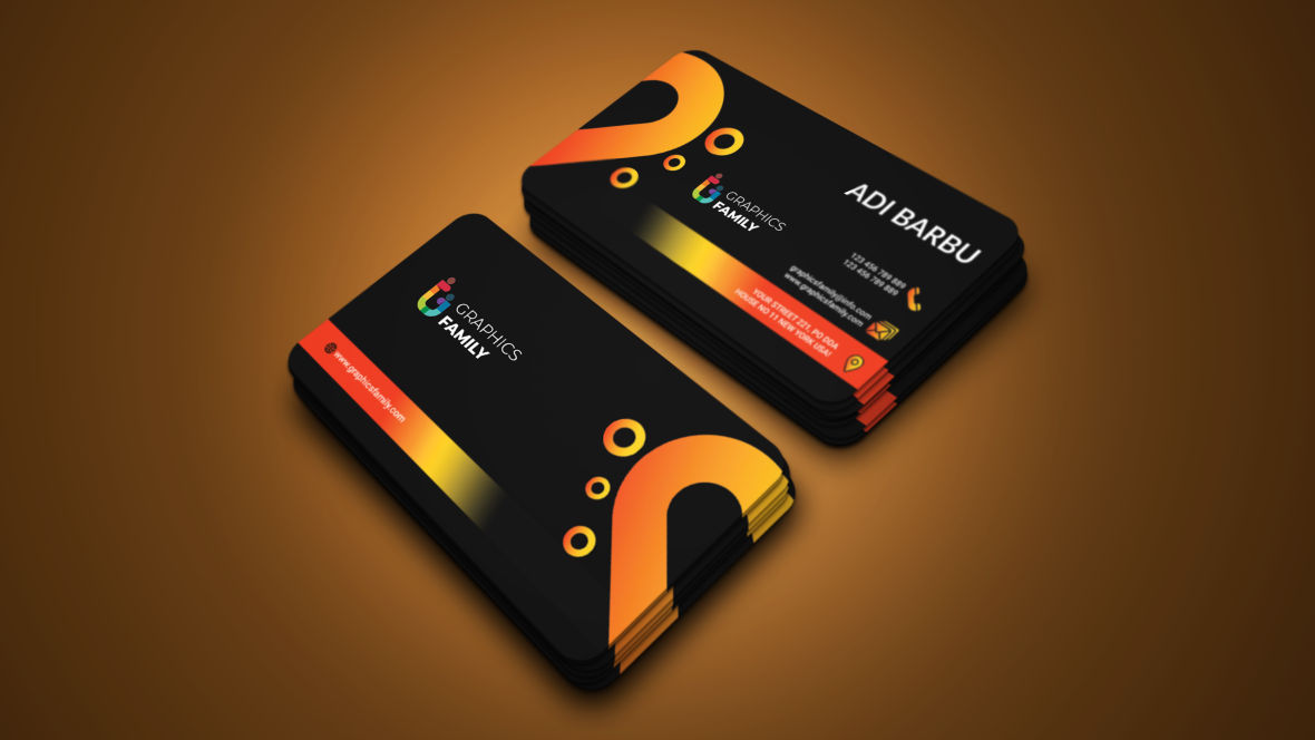 Black And Orange Printable Business Card Design Template GraphicsFamily
