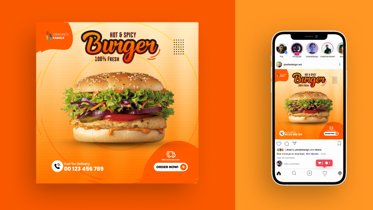 Burgers Fast Food Delivery Social Media Instagram Post Banner Template ...