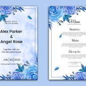 Floral wedding invitation and menu design