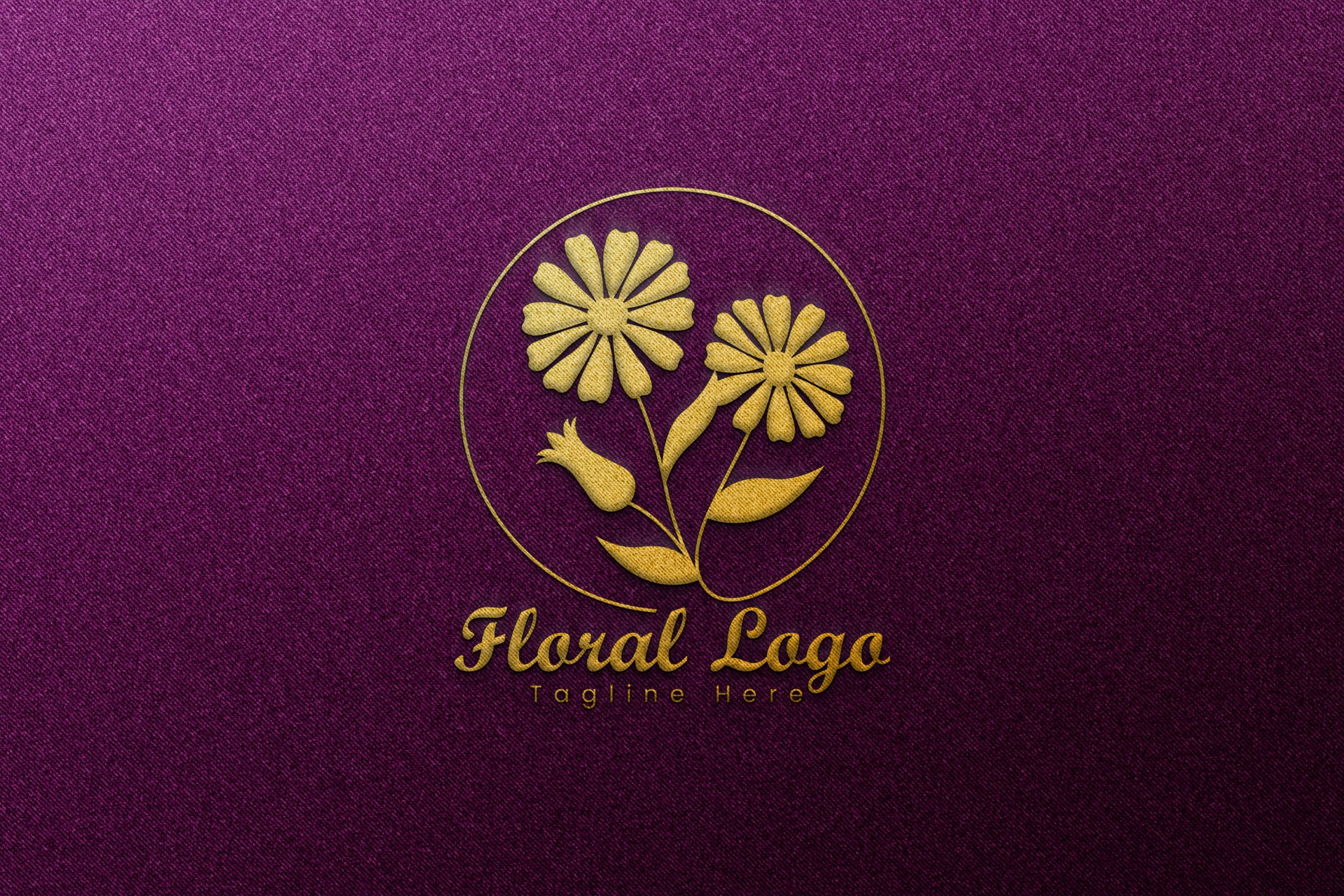 EmbFloral Logo Concept Design Templateroidered Stitched logo Mockup on Pink Fabric