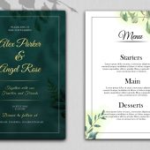 Wedding invitation and menu template with beautiful leaves