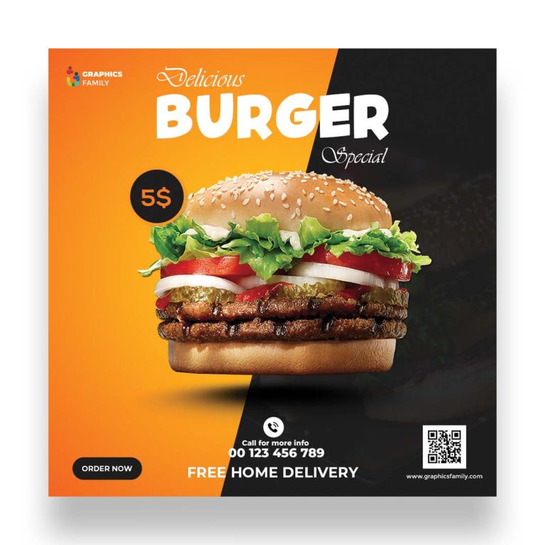 Burger Instagram Post Design Template – GraphicsFamily