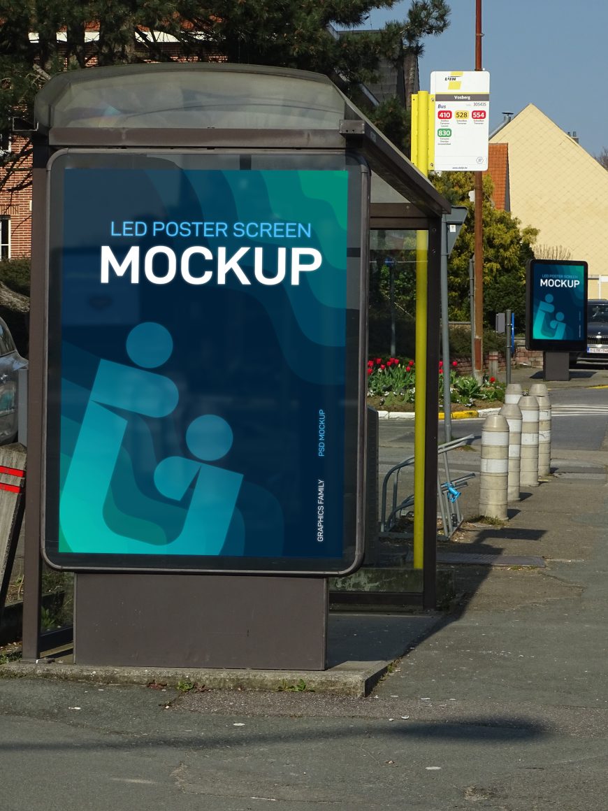 Bus Stop LED Poster Screen Mockup