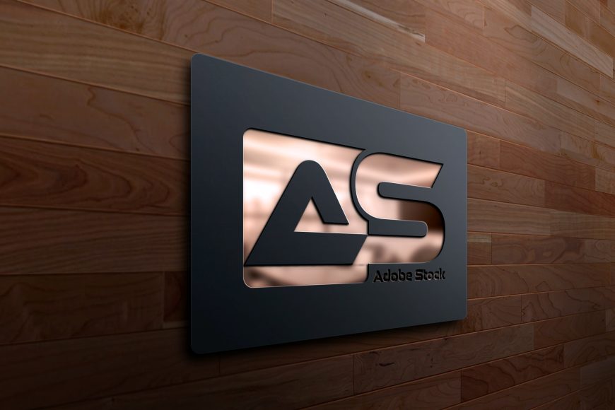 Metal Engraved 3D Logo Mockup on Wood Wall