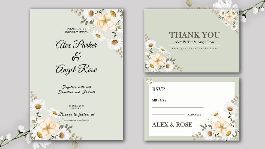 Floral Wedding RSVP & Thank You Card Design Template