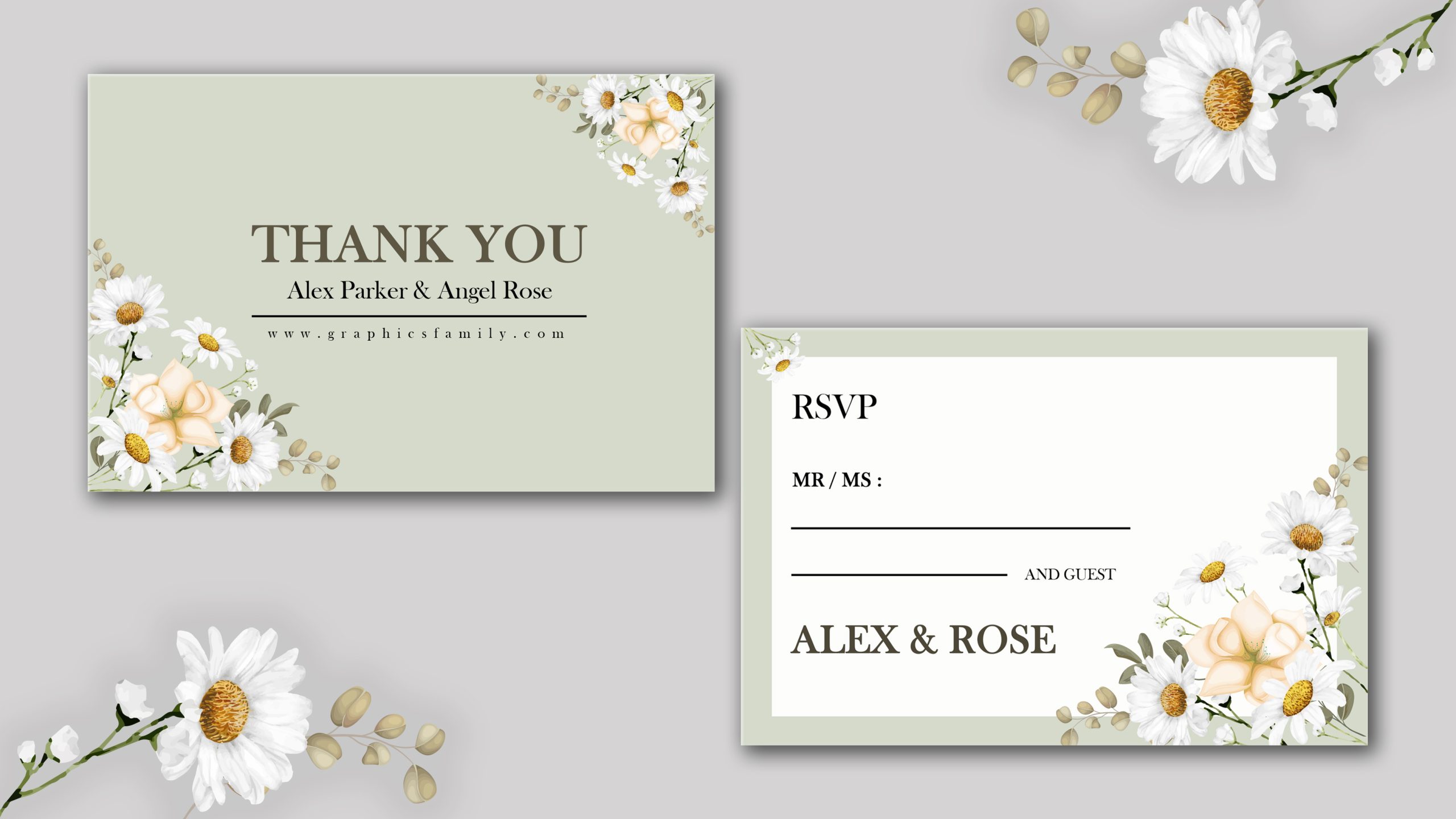Floral Wedding RSVP and Thank You Card Design Template Download