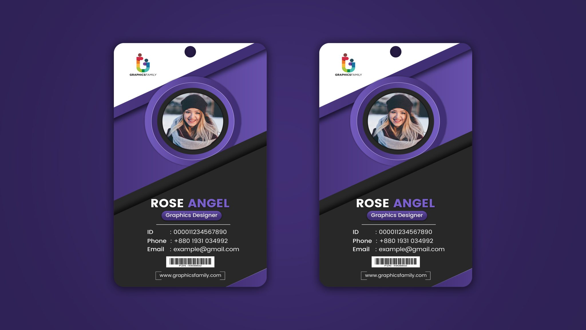 Purple & Black Creative Id card Design – GraphicsFamily