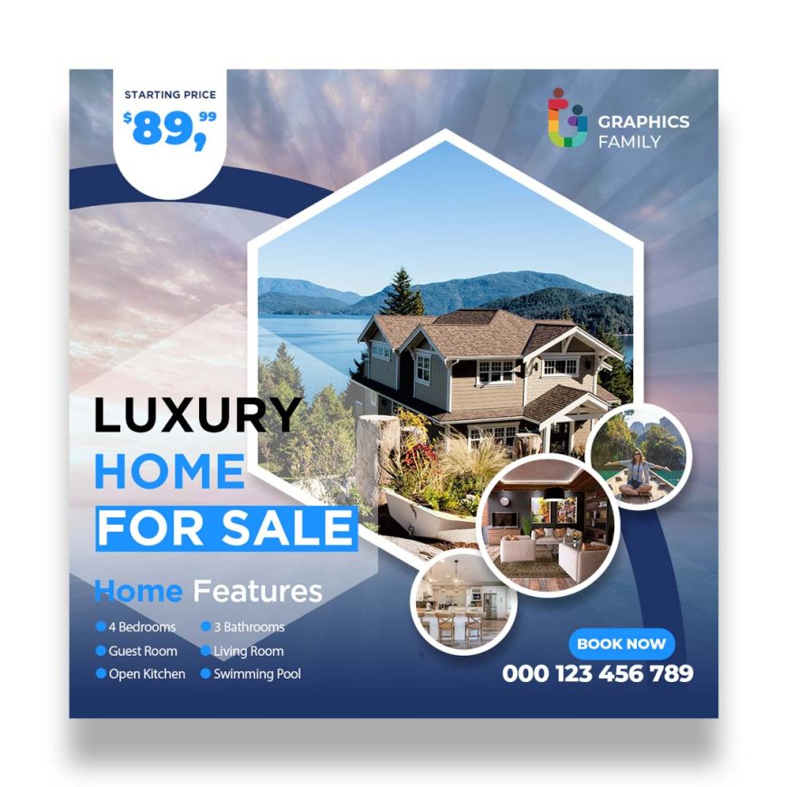 Real Estate Luxury Home For Sale Social Media Post Template Banner