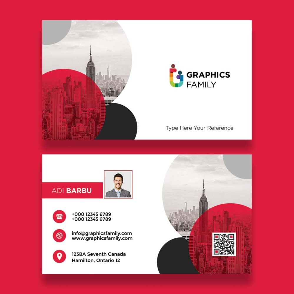 Red Business Card Design with Circles and White Background