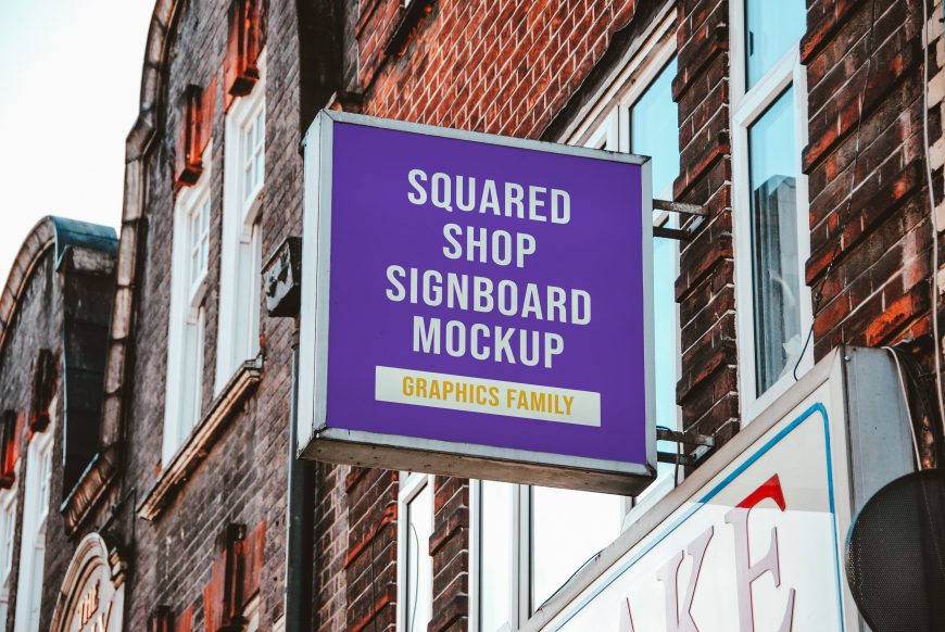 Squared shop signboard mockup