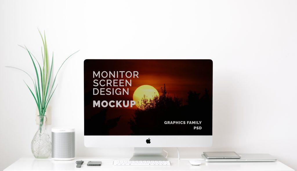 iMac Screen Minimal Mockup – GraphicsFamily