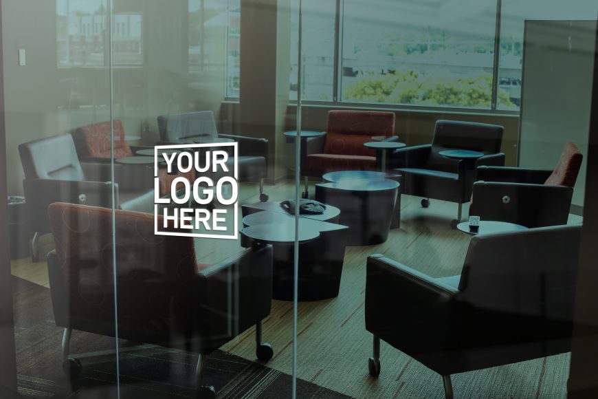 Dark Glass Office Window Logo Mockup free