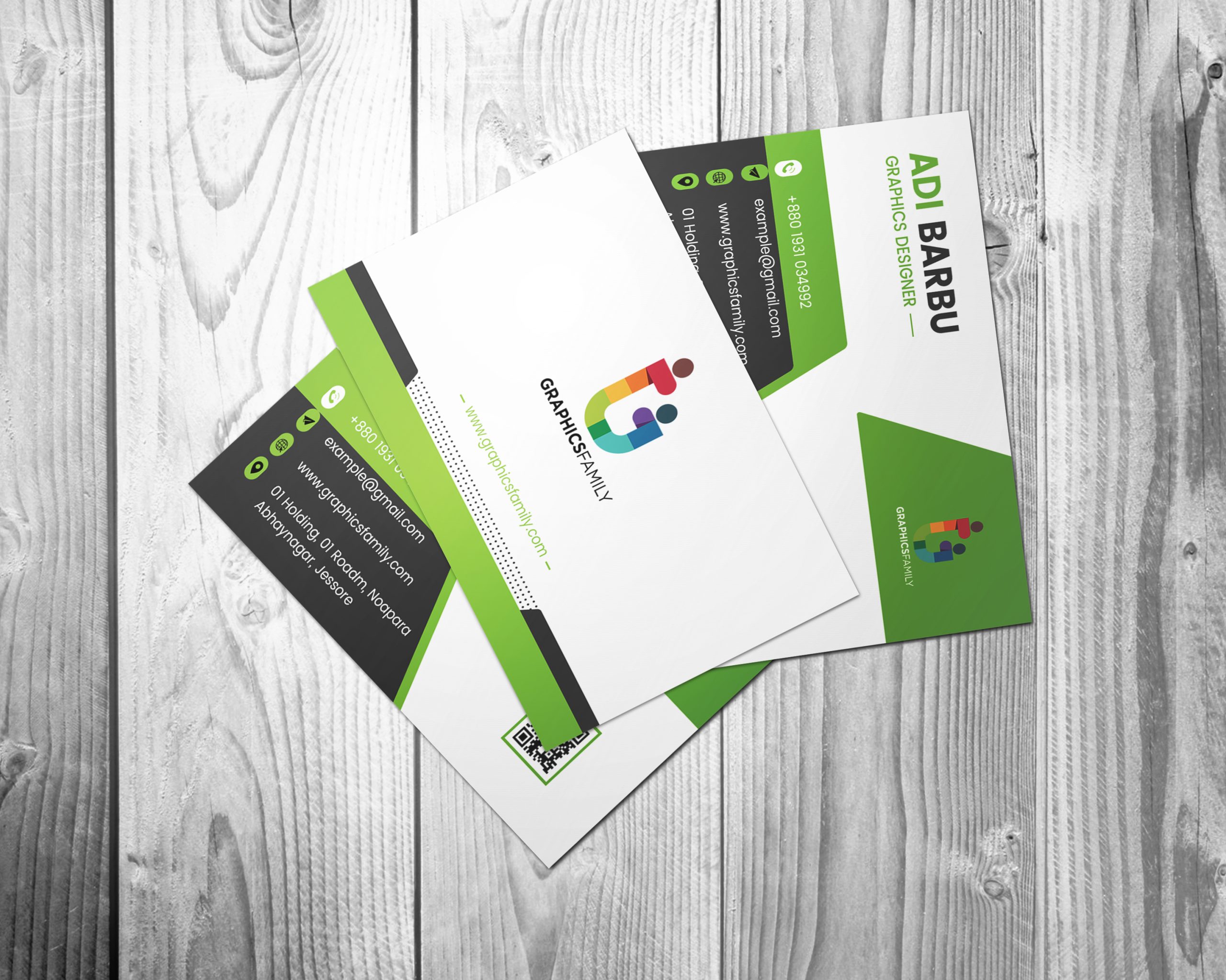 Green, White and Black Simple Business Card Design Download