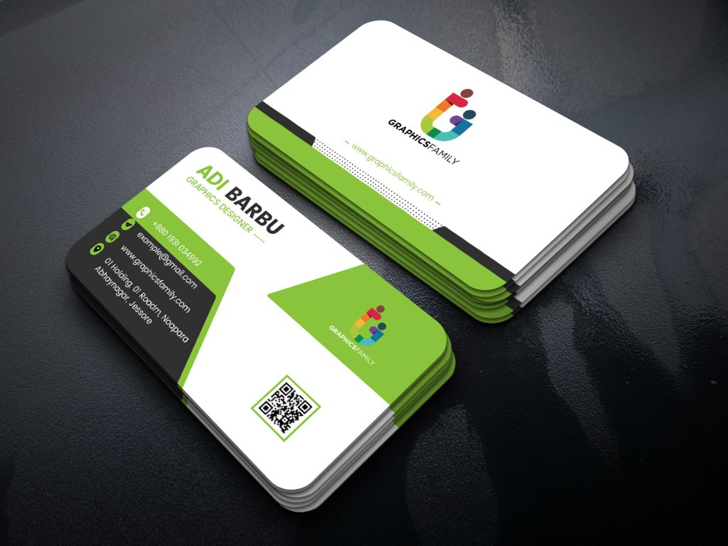 Green, White and Black Simple Business Card Design – GraphicsFamily