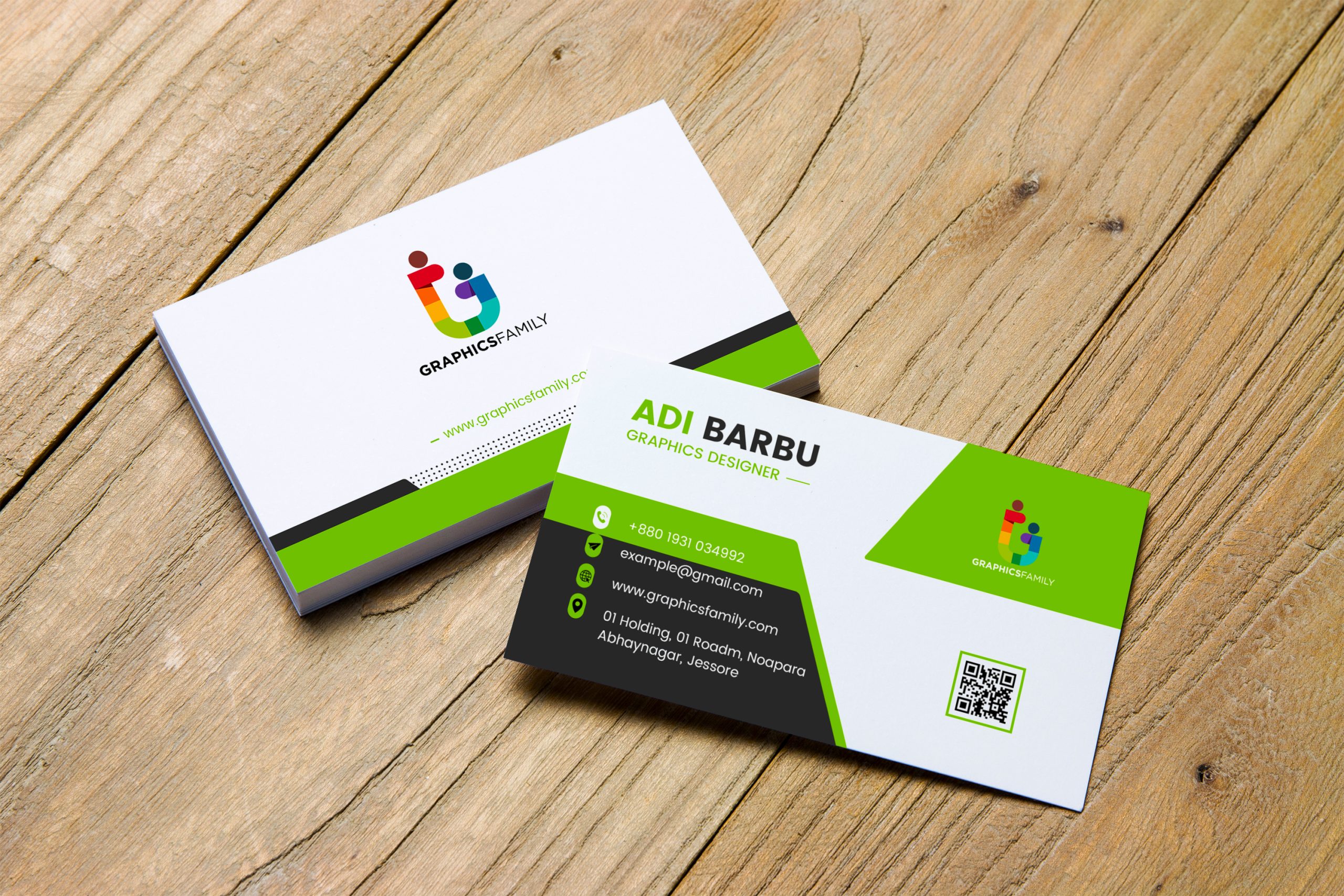 Green, White and Black Simple Business Card Design Download