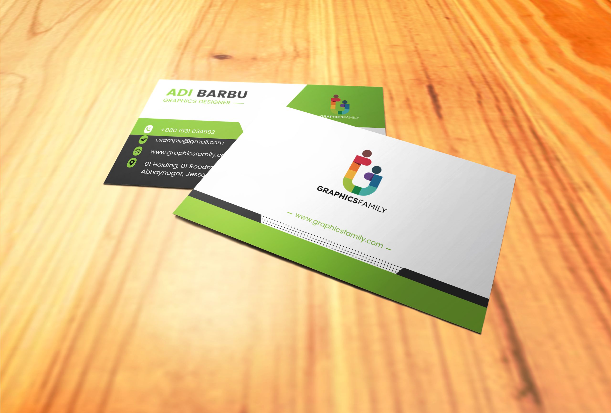 Green, White and Black Simple Business Card Design Template Download