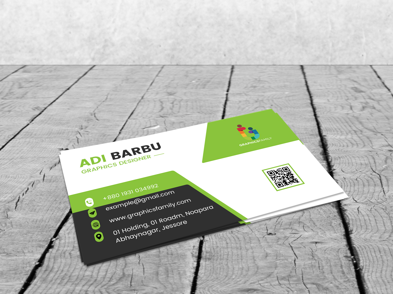 Green, White and Black Simple Business Card Design Template