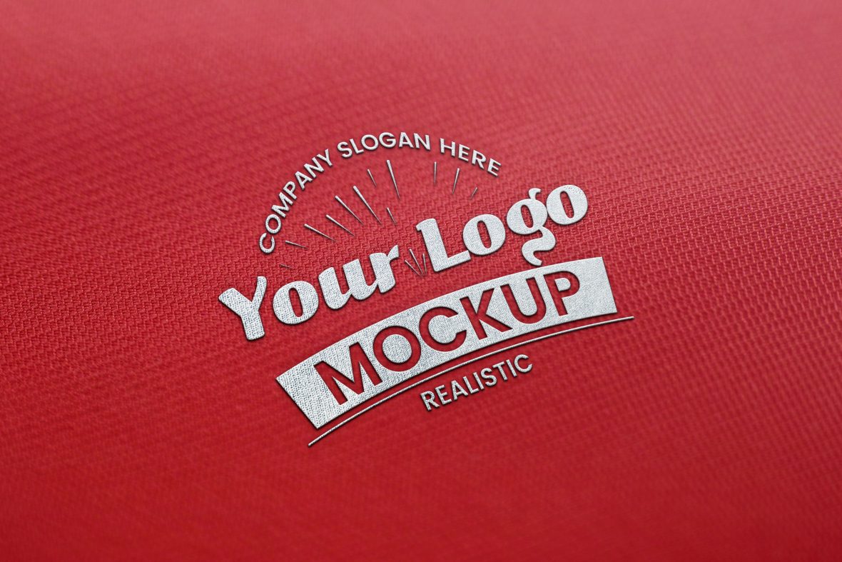 Realistic Logo Mockup on Red Fabric Texture