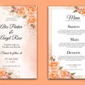 Watercolor Wedding Invitations With Menu Card Design