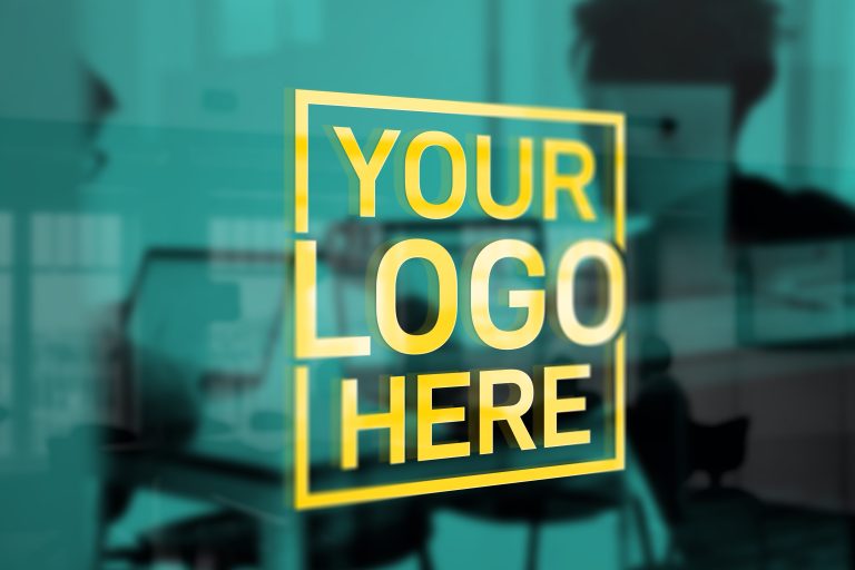 Yellow Office Window Logo Mockup – GraphicsFamily