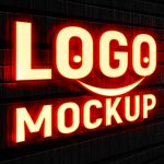 3D Light Effect Logo Mockup on Dark Wall
