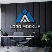 3D logo mockup on black wall office room