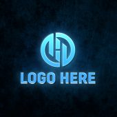 Blue light effects logo mockup on black wall