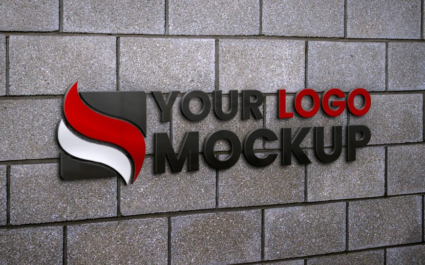 Logo Mockup on Gray Concrete Wall Bricks