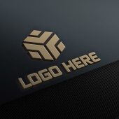 Realistic 3D gold effects logo mockup on carbon fabric