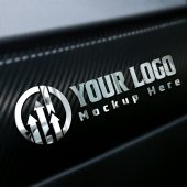 3D Silver Logo Mockup on Carbon Fiber