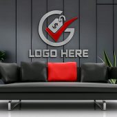 Black Wall Logo Mockup with Black Sofa