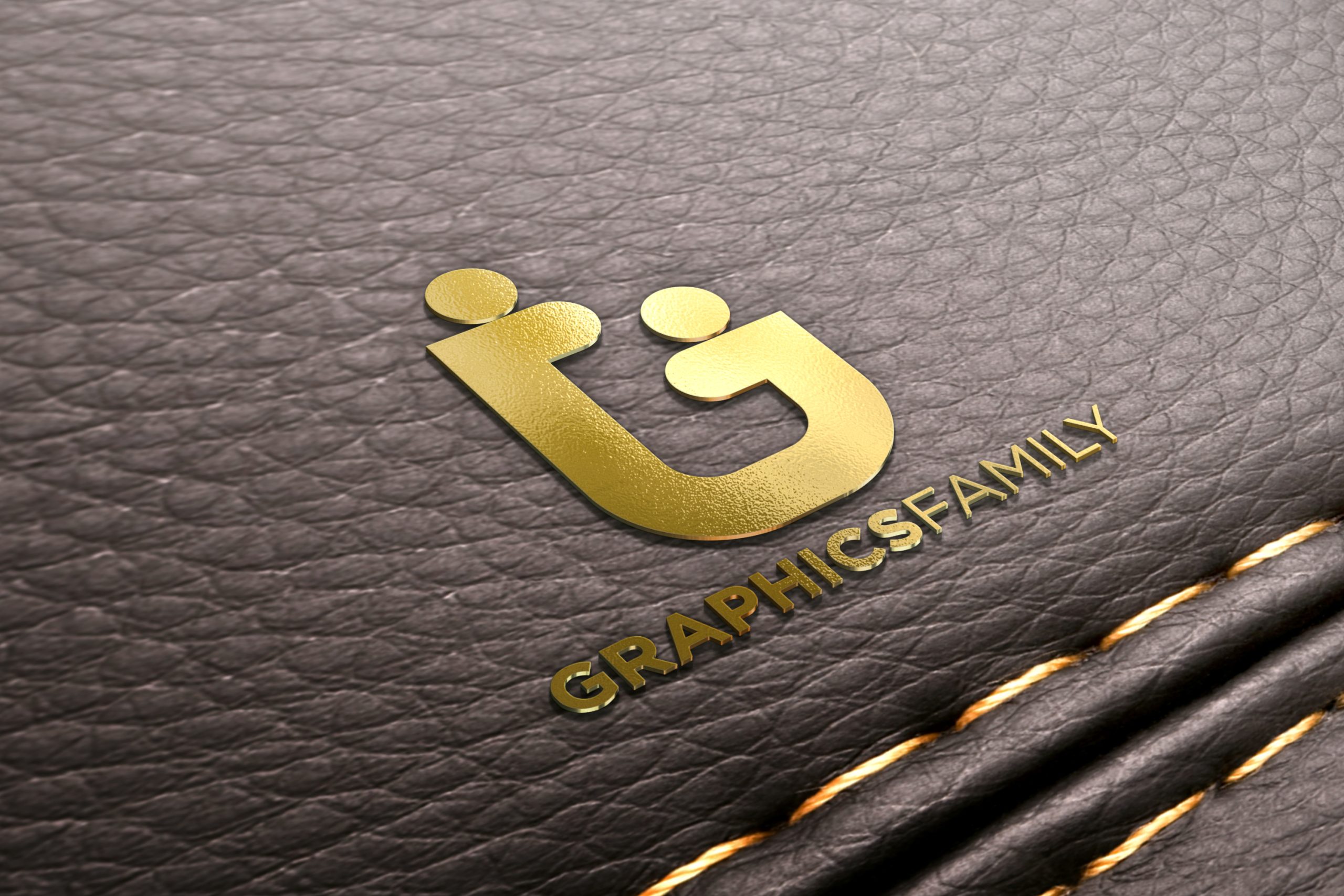 Golden Logo Mockup on Black Leather Cushion by GraphicsFamily