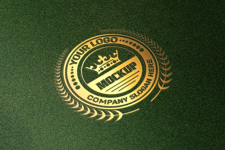 Golden Logo Mockup on Green Surface by GraphicsFamily