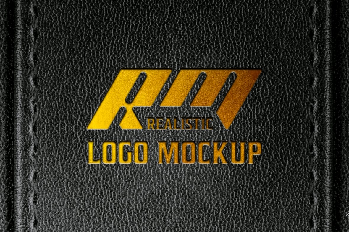 Logo Mockup on Black Stitched Leather by GraphicsFamily