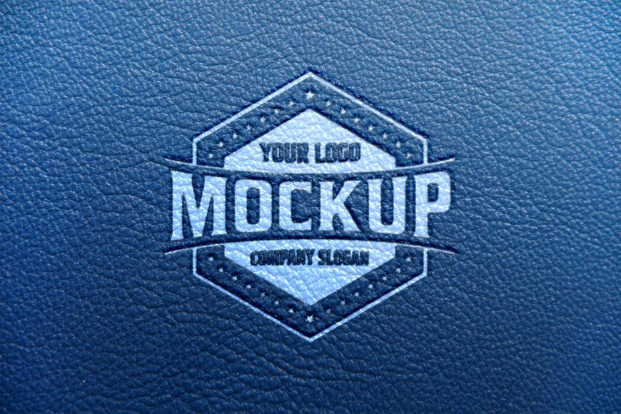 Logo Mockup on Blue Leather Background