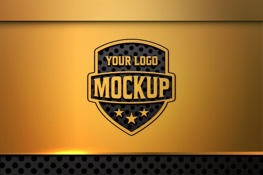 Logo Mockup on Gold and Black Background by GraphicsFamily