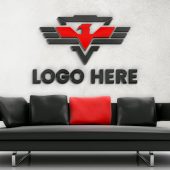 White Wall Logo Mockup with Black Sofa
