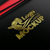 3D Gold metallic logo mockup on Black Background