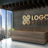3D Logo Mockup On Office Reception Wall
